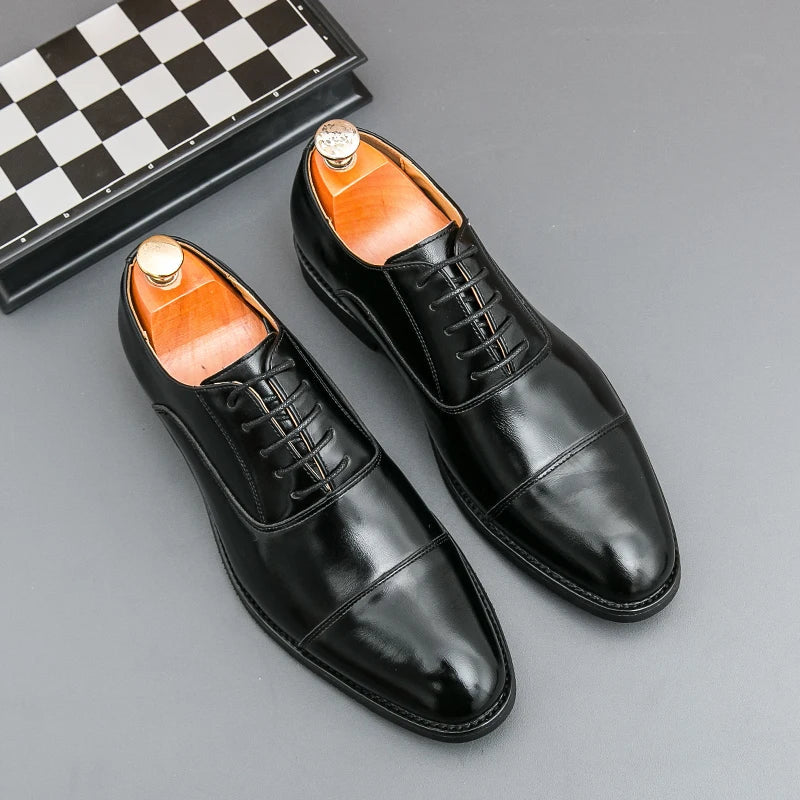 Classic Men's Derby Formal Shoes – Genuine Leather Lace-Up Dress Footwear