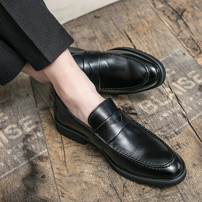 Mens Casual Leather Breathable Business Designer Brand Office Loafers Formal Classic Smile Footwear Dress Shoes for Men Flats 48
