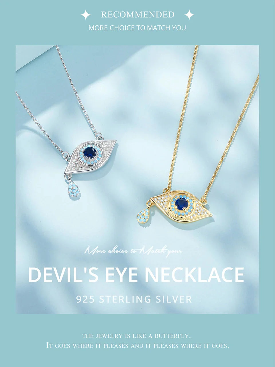 925 Sterling Silver Evil Eye Necklace 18K Gold Plated Teardrop Pendant Blue Zirconium Turkish Protection Jewelry for Women