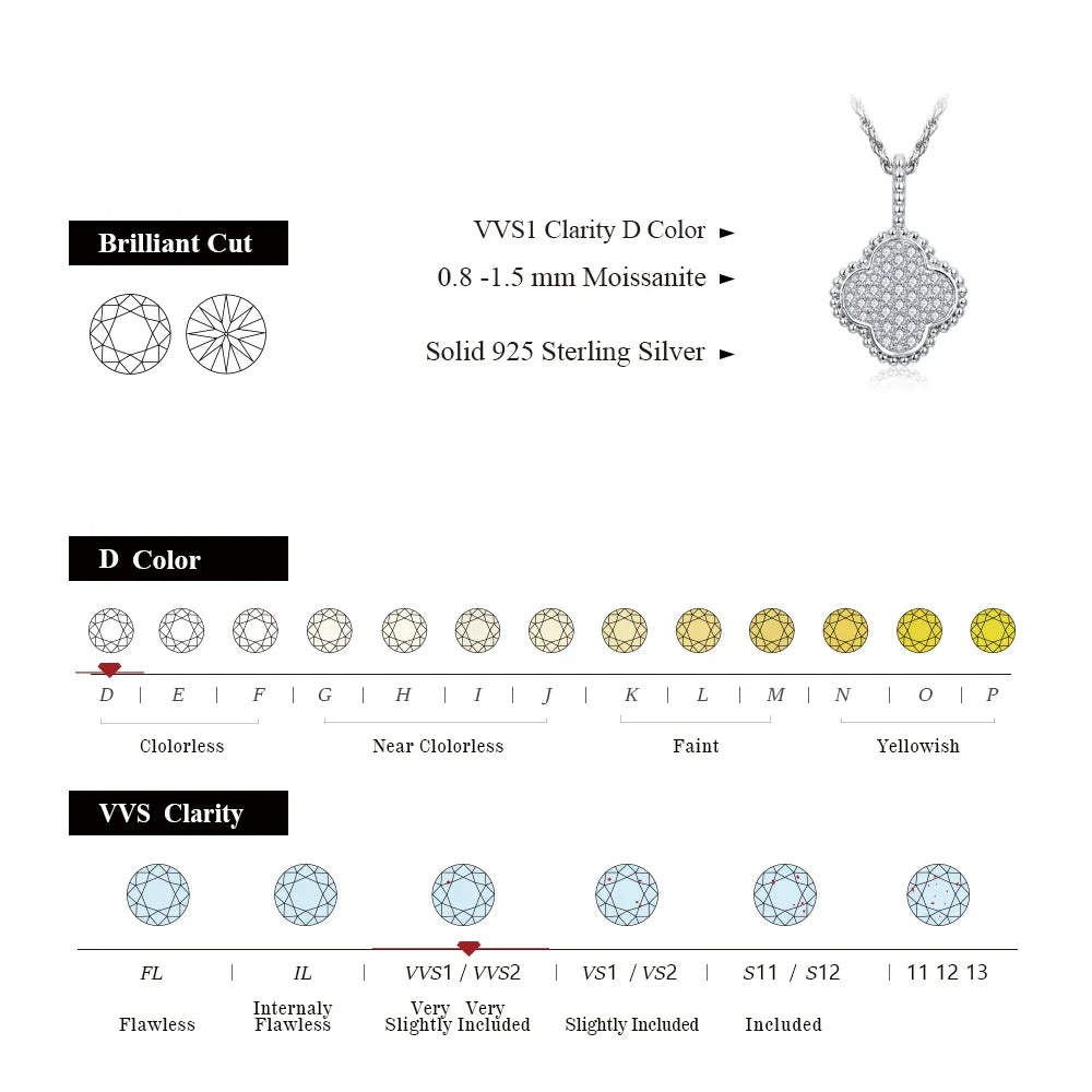 Full Round Moissanite Necklace for Women D Color S925 Sterling Silver Sparkling Pendent Engagement Wedding Party Gift