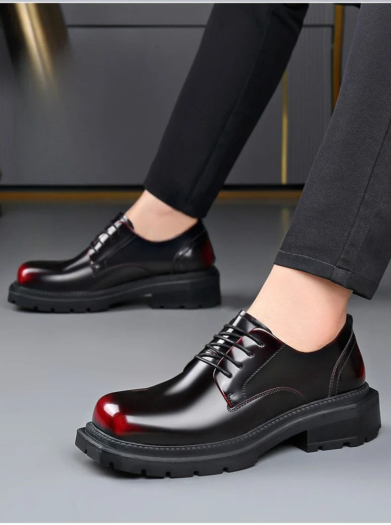 British Thick-soled Formal Leather Shoes Men Spring Autumn Lace Designer Platform Shoes Male Fashion Business Casual Shoe Man
