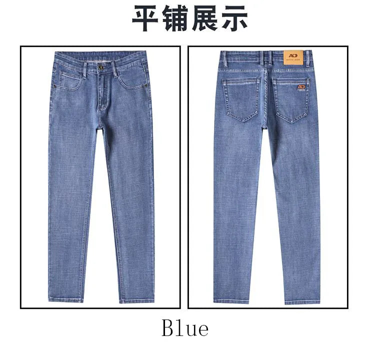 High Quality Spring Autumn Men's Slim Jeans Stylish Casual Stretch Fabric Denim Pants Classic Trousers Smoke Gray Plus Size 40