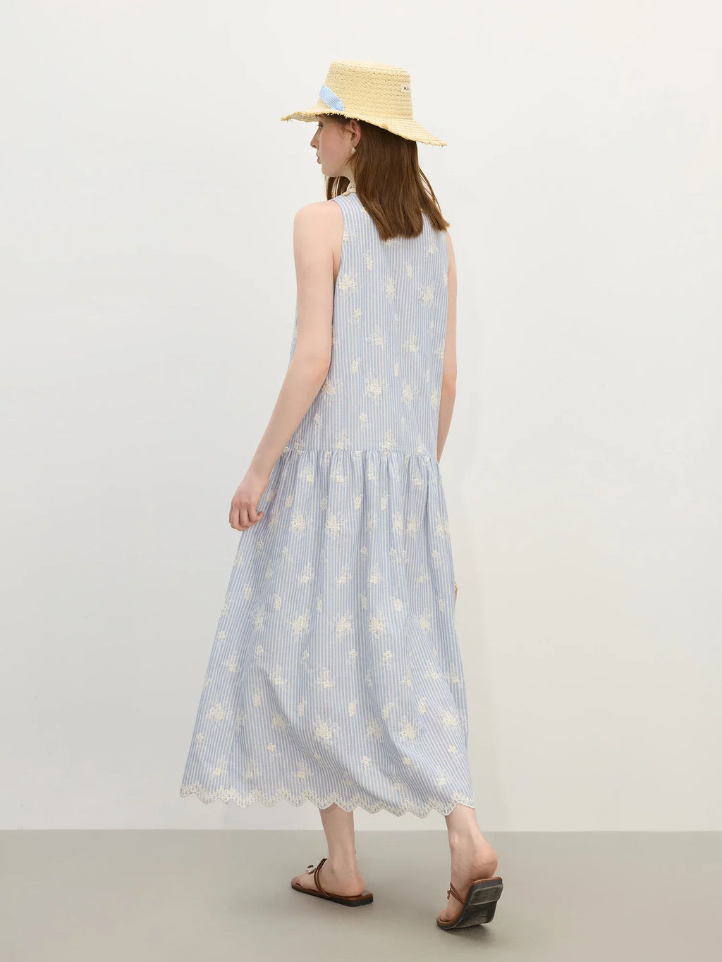 2025 Summer New Design - Women's Beach Style Casual Resort Dress with Premium Knit Blue Stripe Dresses 25FS12618