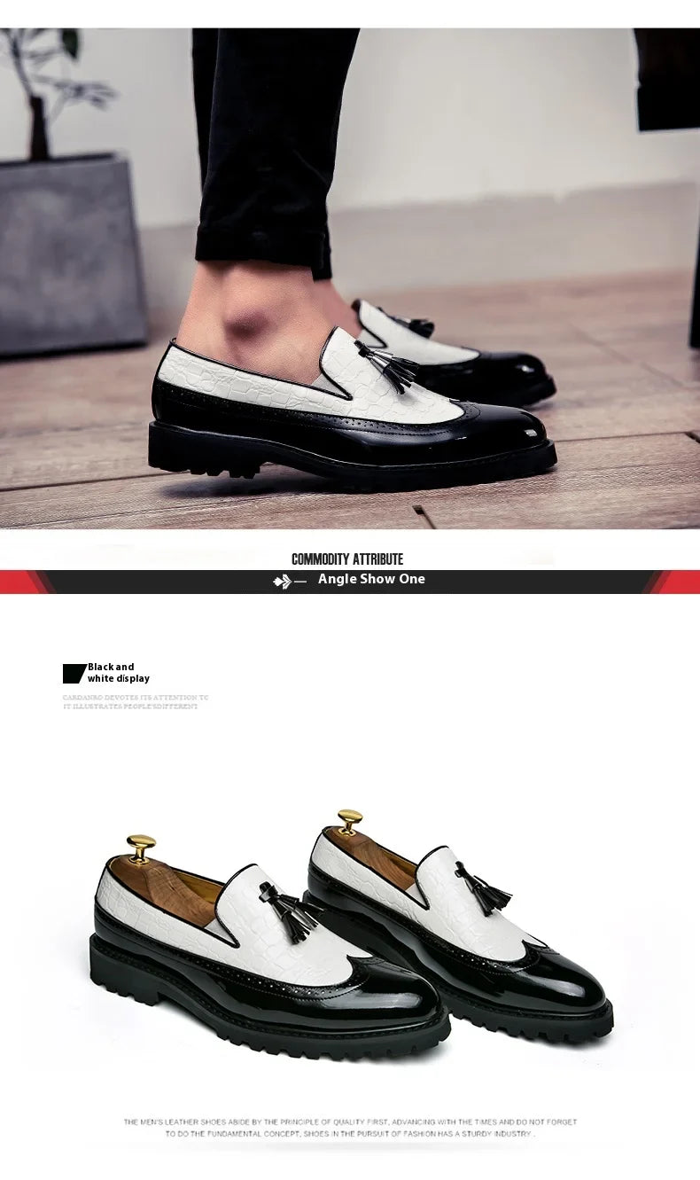 2026 new lazy man slip-on bean shoes men's business casual crocodile print 46 large size fringed leather shoes men