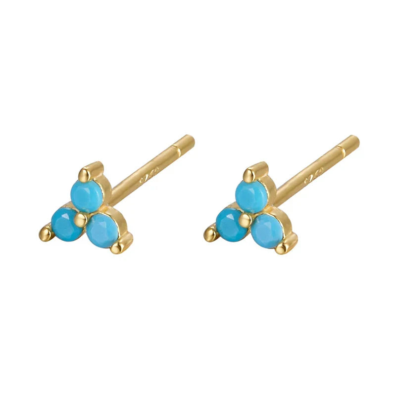 925 Sterling Silver Romantic Color Zircon Three-petal Flower Stud Earrings for Women Fashion Huggies Piercing Jewelry
