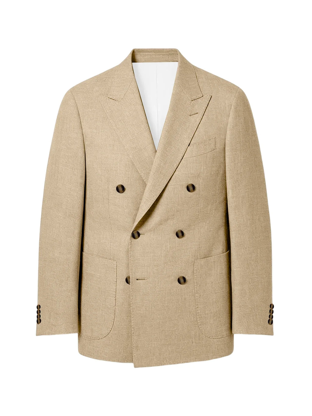 Men's Linen Double Breasted Blazer Peak Lapel Casual Business Suit Jacket With Patch Pockets For Daily Office Wear