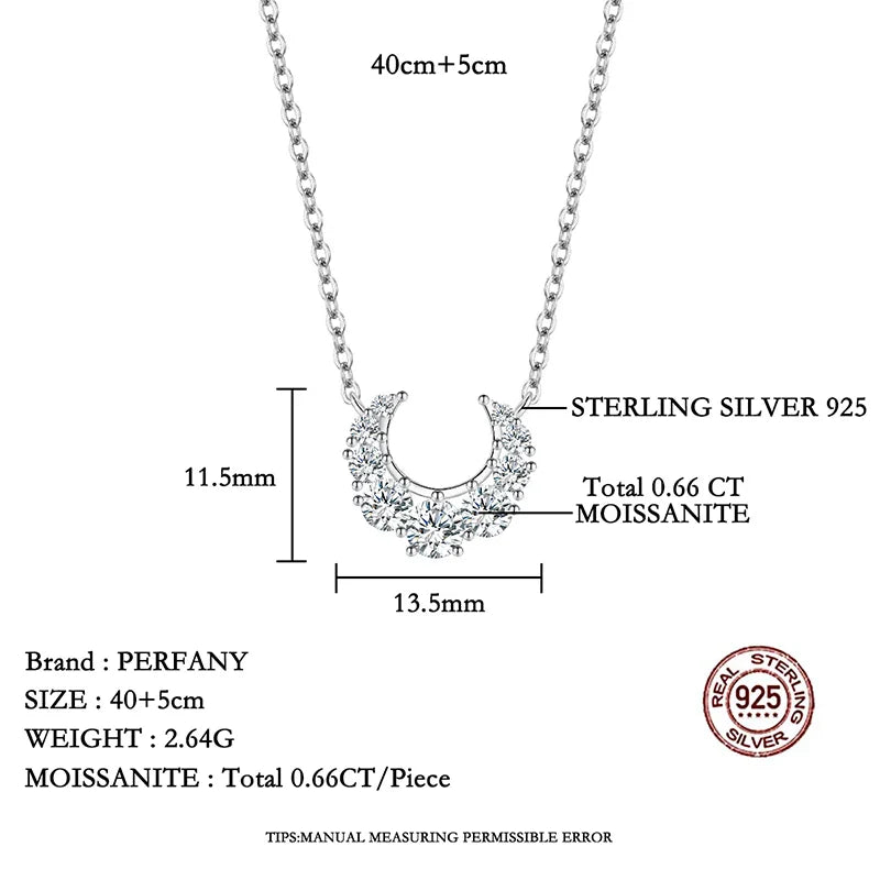 0.66CT Full Moissanite Necklace for Women S925 Pure Silver Moon Design Laboratory Diamond Pendant Fashion Luxury Jewelry