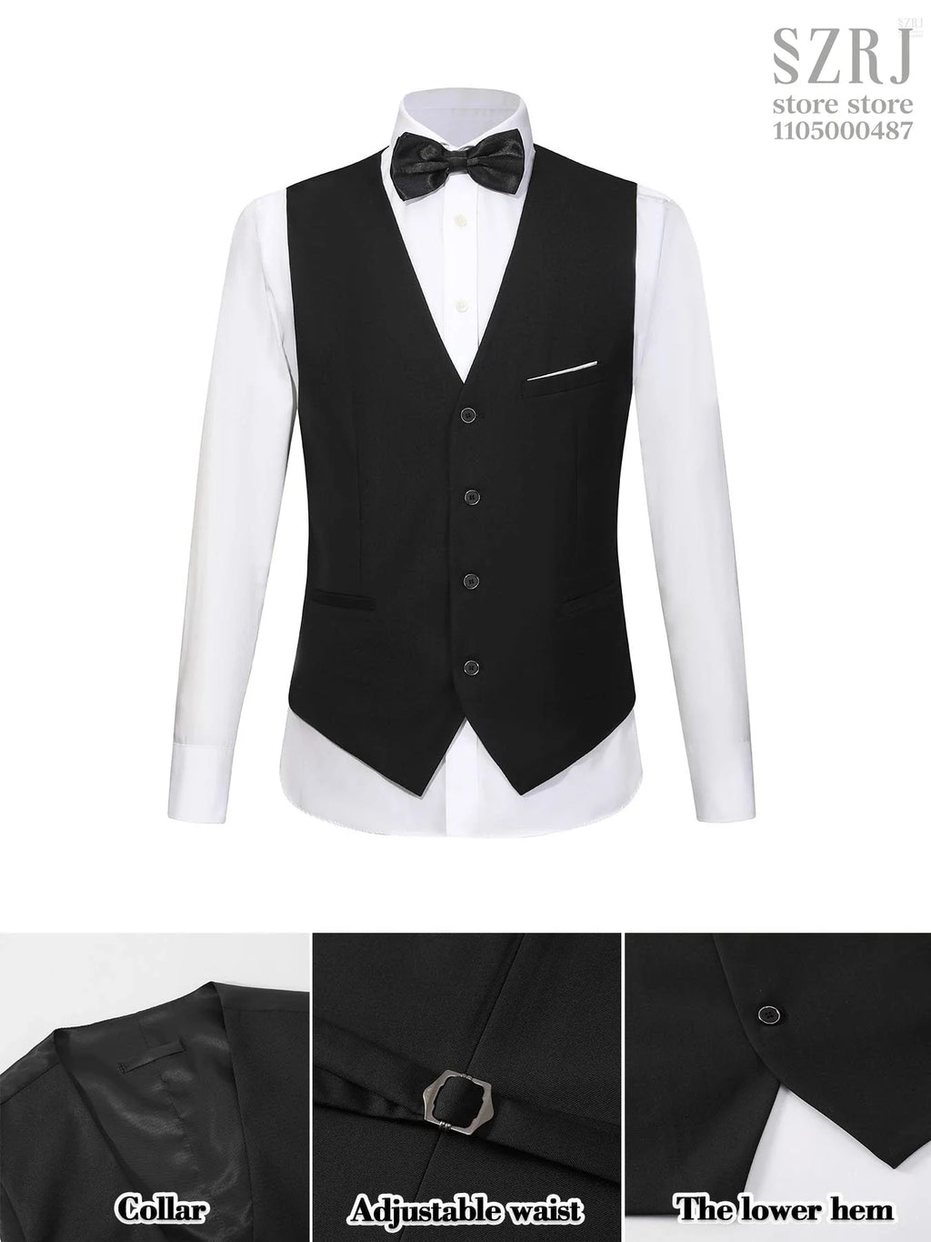 4pcs Men's Tuxedo Set:Classic Lapel Blazer,Vest,Pants&Tie High-Quality,Adjustable Waist.For Parties,Weddings, Proms. Comfy Fit.