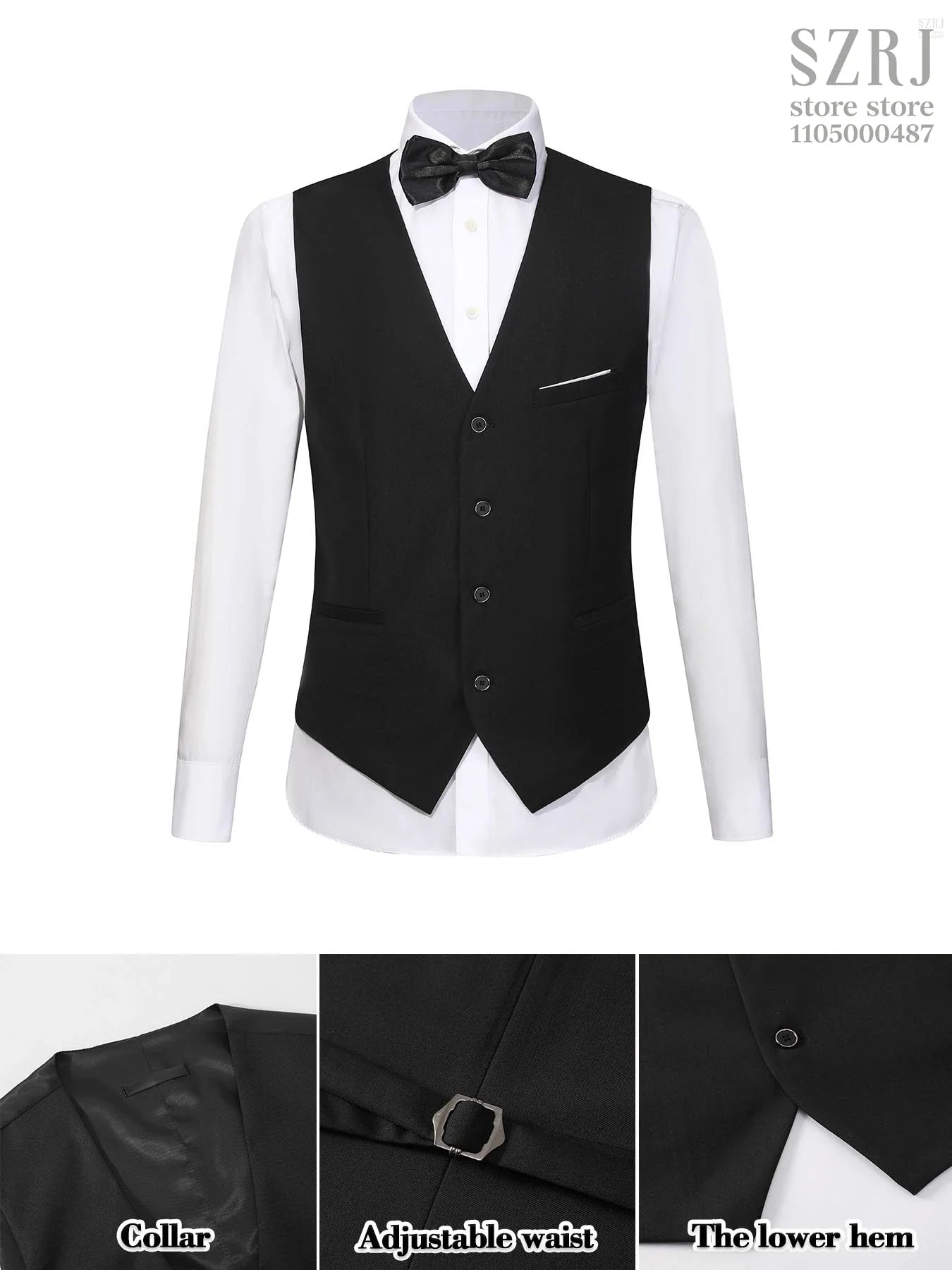 4pcs Men's Tuxedo Set:Classic Lapel Blazer,Vest,Pants&Tie High-Quality,Adjustable Waist.For Parties,Weddings, Proms. Comfy Fit.