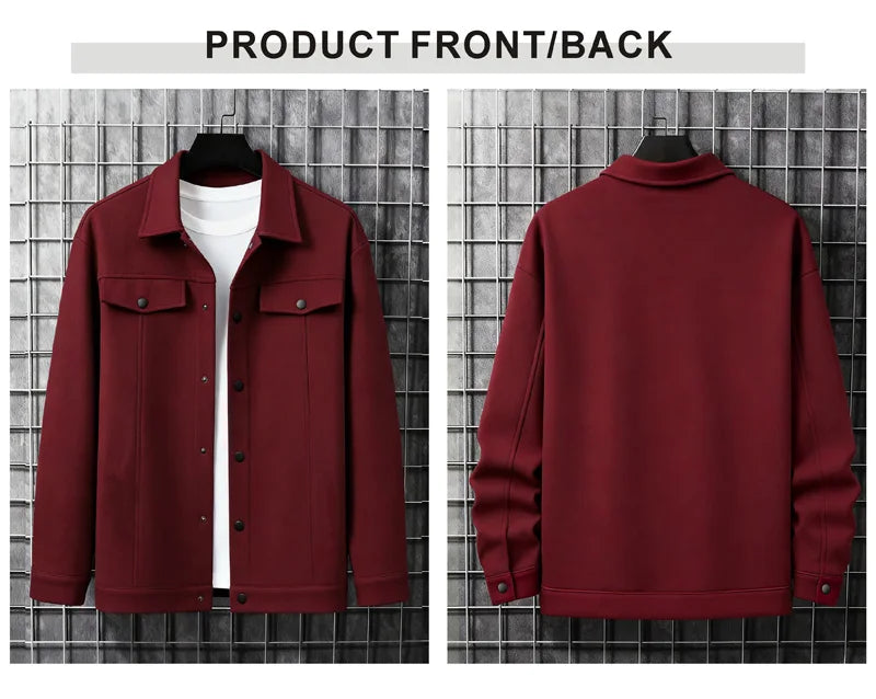 Men's Polyester Brushed Jacket, Lapel Button/Zipper Coat with Pocket, Comfortable Casual Autumn Winter Office Business Wear