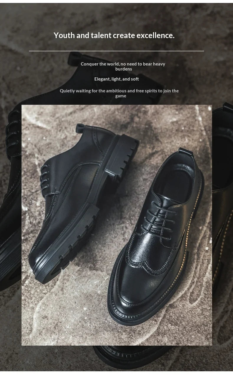 Big Size Men Height Increaseing Dress Brogue Shoes Gentleman Suit Elevator Shoes Oxford Invisible Heel 4/7/9CM Wedding Man Shoes