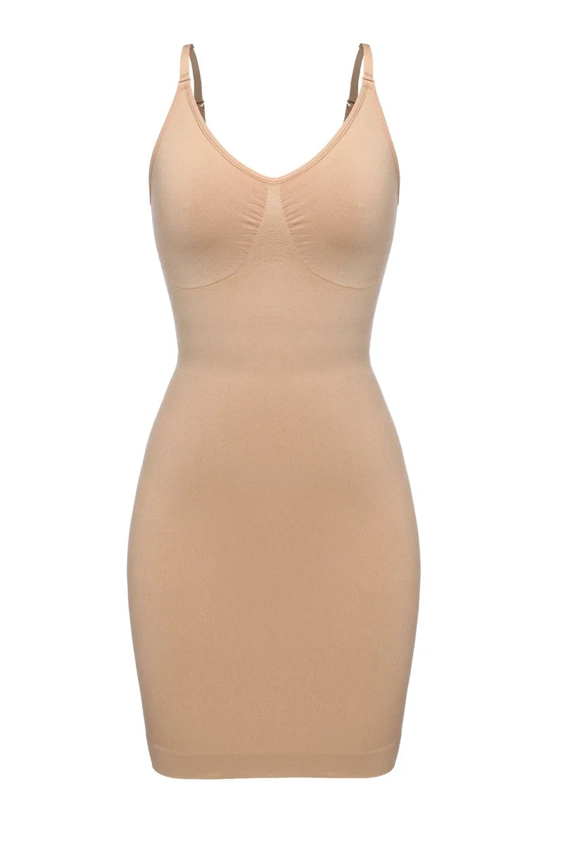 Sexy Full Slip Shapewear Women Dress V Neck Bodycon Underwear Smooth Compression Body Shaper Slimming Waist Abdomen Belly Corset