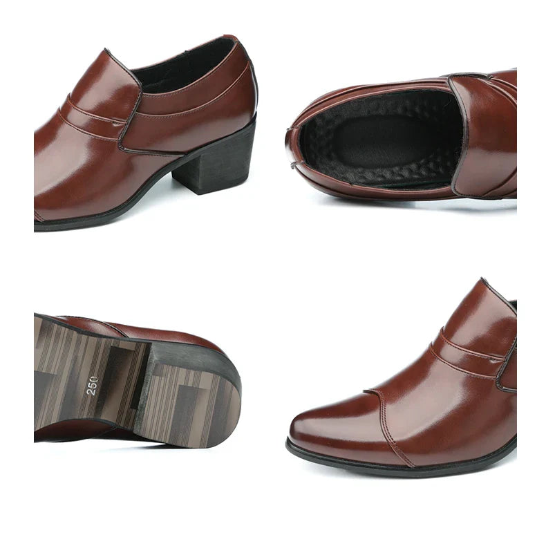 Premium Leather Men Shoes Slip On Loafers European Brand Business Casual Wedding Party Plaid Design Height Increasing