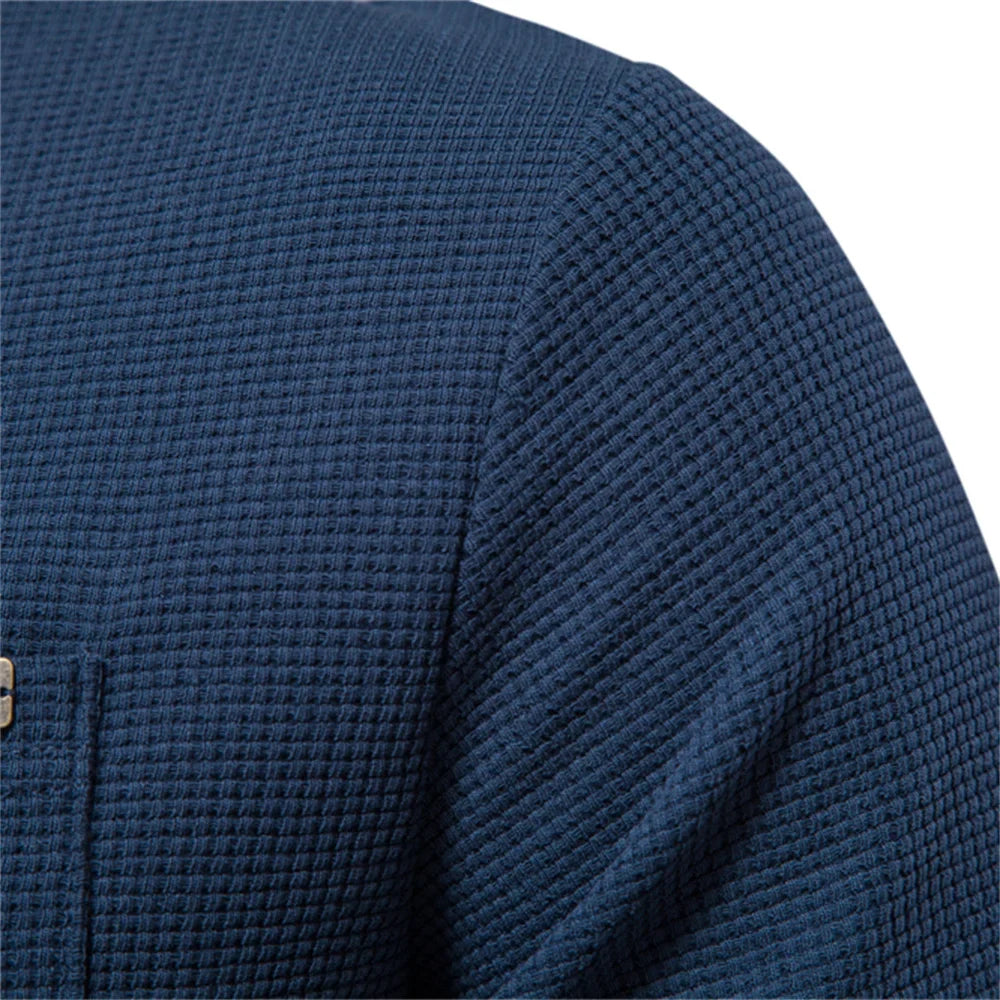 Waffle Cotton Solid Color Men Tshirts Single Pocket Long Sleeve Tee Shirts for Men New Spring Basic Breathable Tops Men