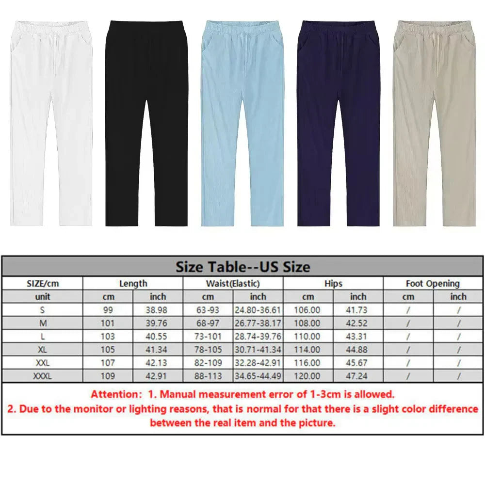 2pcs Set Men's Cotton Linen Shirt and Pants Suits for Men Beach Wear Tracksuit Solid Color Shirts Sweatpants Hawaiian Vacation