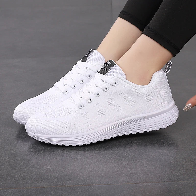 Women Casual Shoes Breathable Walking Mesh Lace Up Flat Shoes Sneakers Women Tenis Feminino Pink Black White