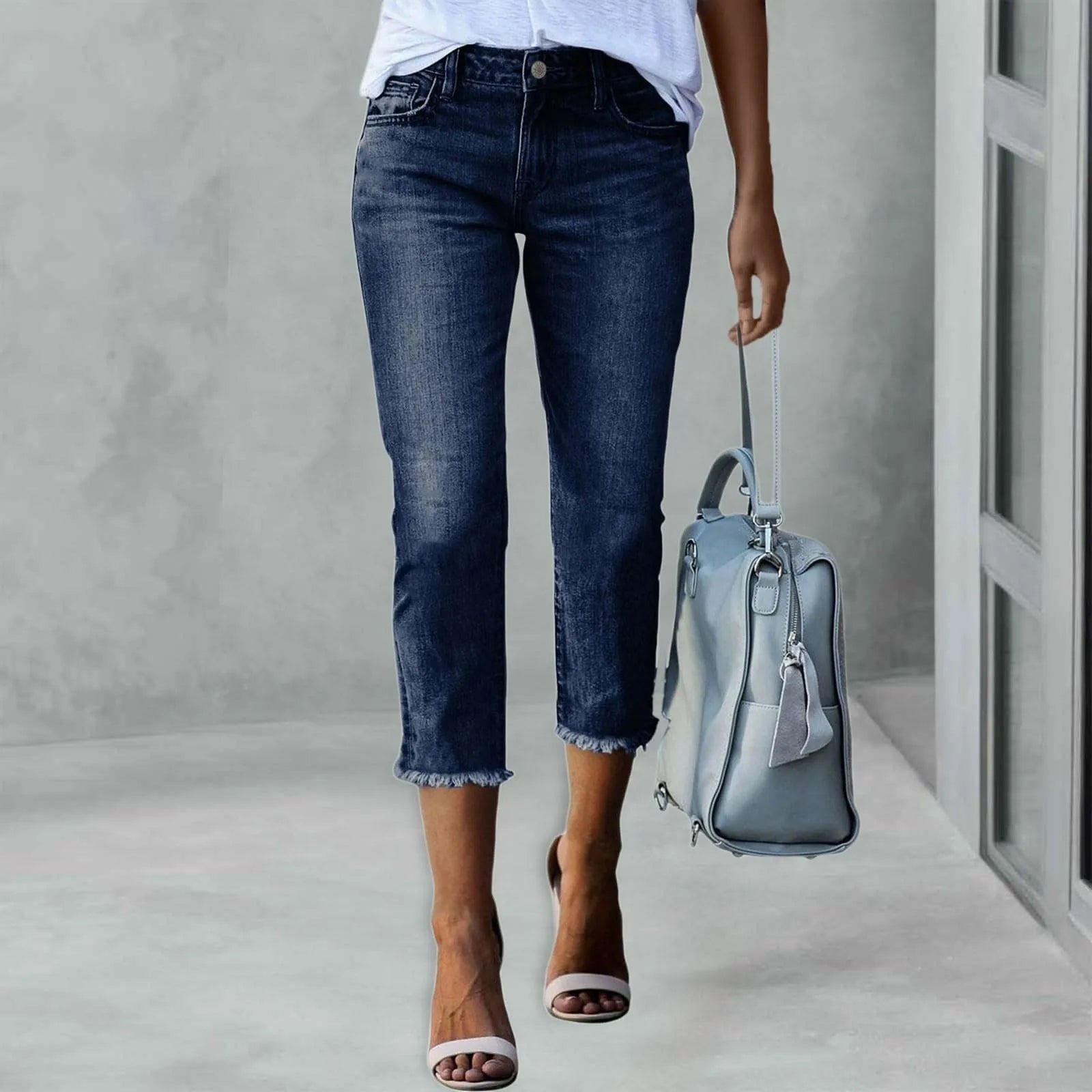 Women Stretchy Denim Pants Solid Color Streetwear Slim Jeans