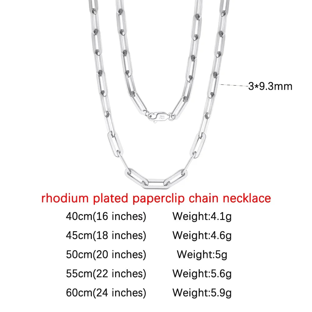 14K Gold Plated Genuine 925 Sterling Silver Paperclip Neck Chain 6/9.3/12mm Link Necklace for Women Men Jewelry SC39