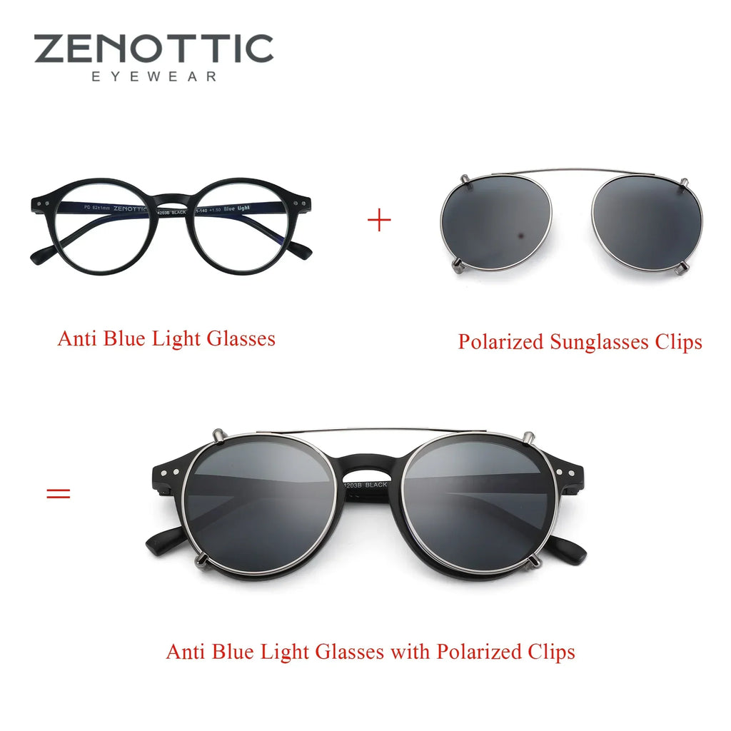 Steampunk Style Glasses (Anti Blue Light Blocking Eyewear) + Clip Lenses（Polarized Sunglasses Clips）for Women Men