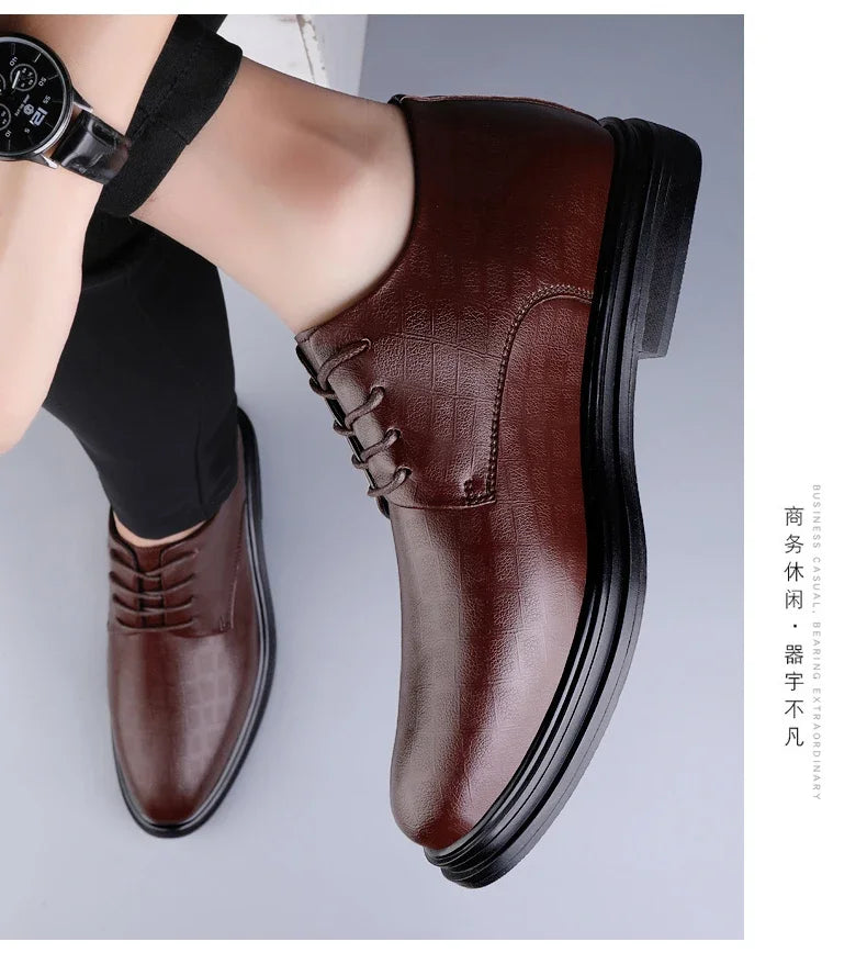 Men Dress Shoes Elevator Shoes Platform Breathable Casual Business Luxury Genuine Leather Soft Heightening Shoes 7CM Taller Male