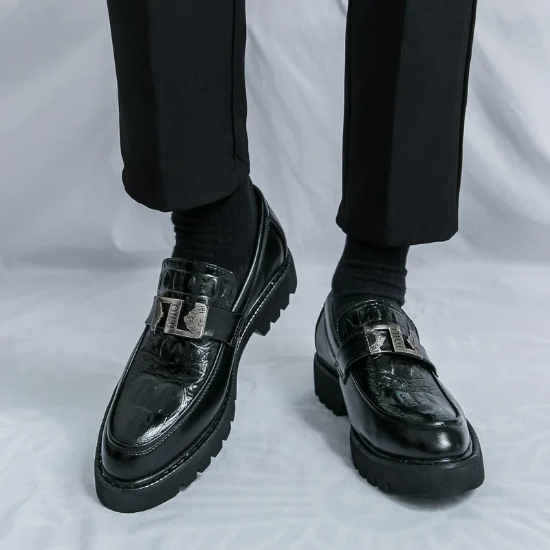 Mens Loafers Party Business Thick Soled Men Leather Shoes Dress Platform Shoes Comfortable Fashion New Casual Shoes for Men