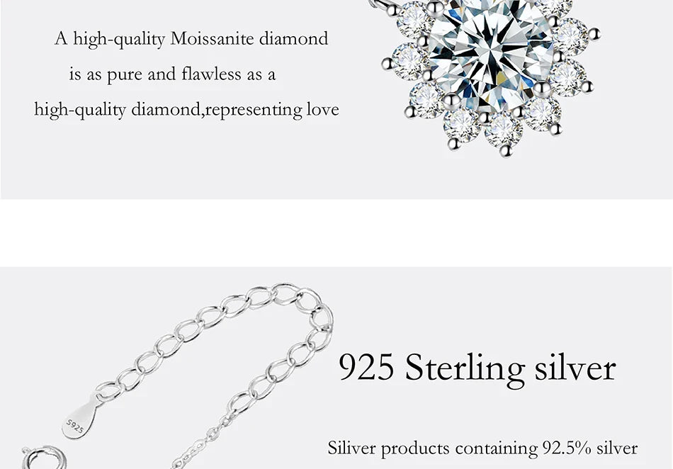 1-3CT Moissanite Necklace For Women S925 Pure Silver Sparkling Sunflower Pendant Party Fashion High-end Jewelry
