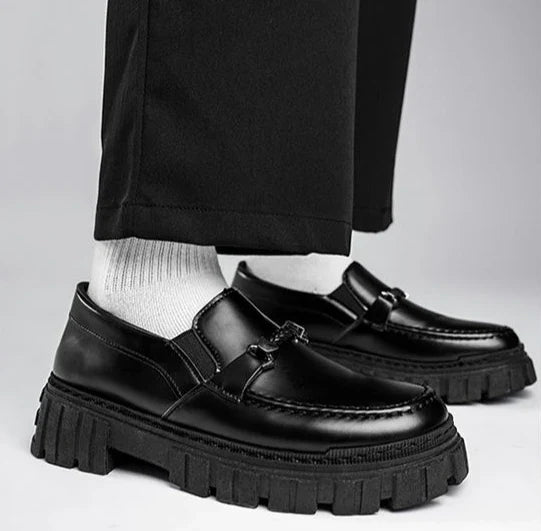 Man Casual Loafers Shoe Black Business Leather Shoes for Men Round Toe Height Increasing Platform Footwear Offer Shipping Free