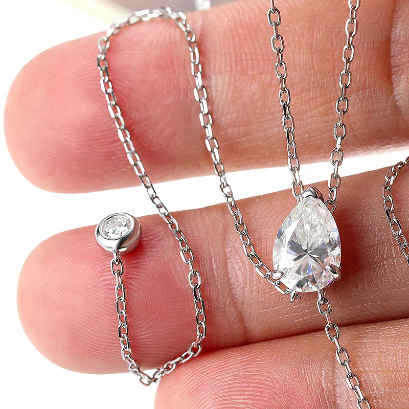 Moissanite Necklaces Pear Cut Pendant 1/2/3 ct GRA Certified Lab Diamond Girl Gift s925 Sterling Silver Dainty Necklace