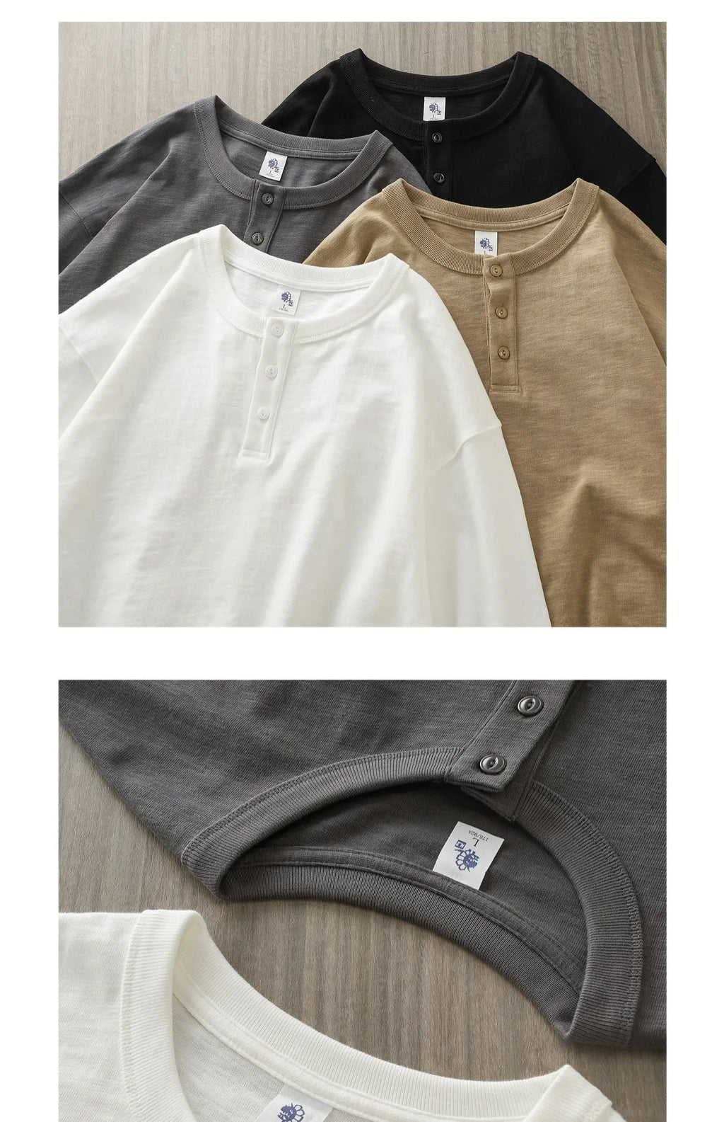 320G Heavyweight 100% Cotton Henley Neck T Shirt for Men Long-Sleeved Spring Autumn Casual Tops Solid Color Undershirts