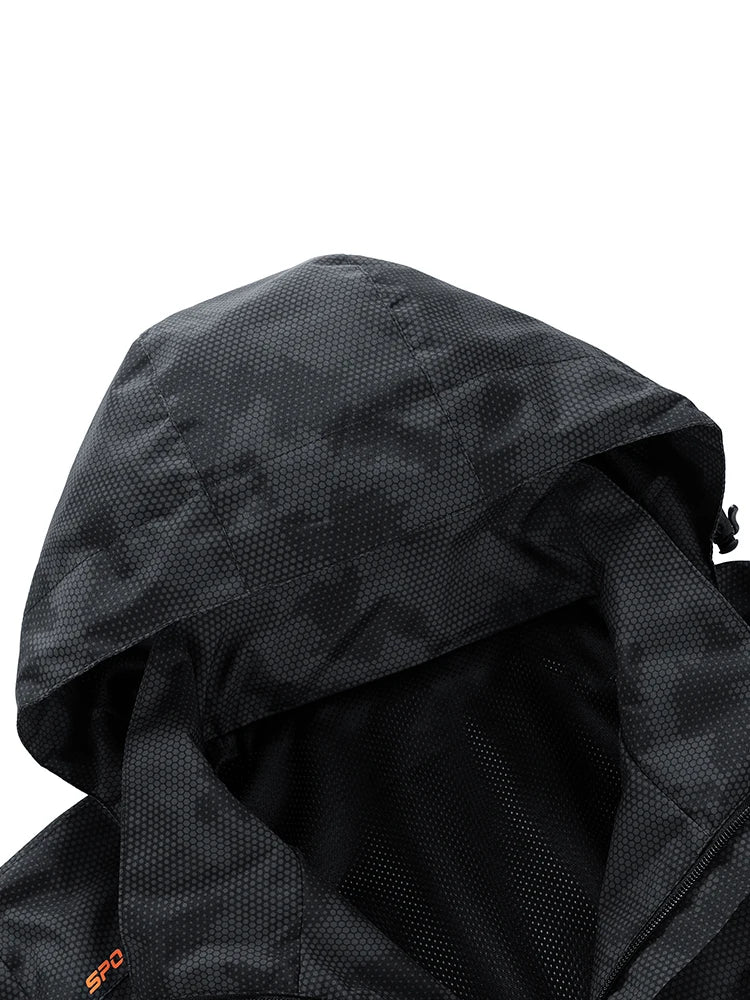 Men’s Outdoor Hiking Jacket Waterproof Windbreaker Hooded Coat Lightweight Sportswear for Camping Trekking Climbing Travel