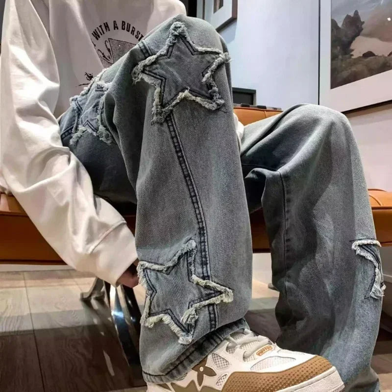 Men Straight Hip Hop Splicing Trousers