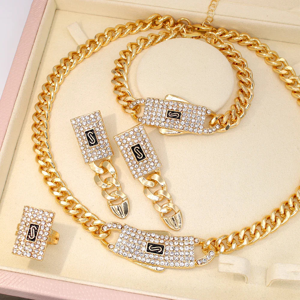 Monaco Chain 18K Gold Plated Cuban Chain Jewelry Set High Quality Necklace Bracelet 2025 New For Bridal Wedding Gift