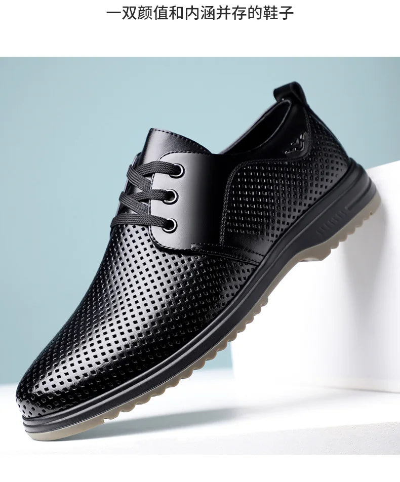 Summer Men's Leather Sandals Shoes Lace Designer Business Black Fashion Casual Shoes Male Black Groom Lace Wedding Shoes Man