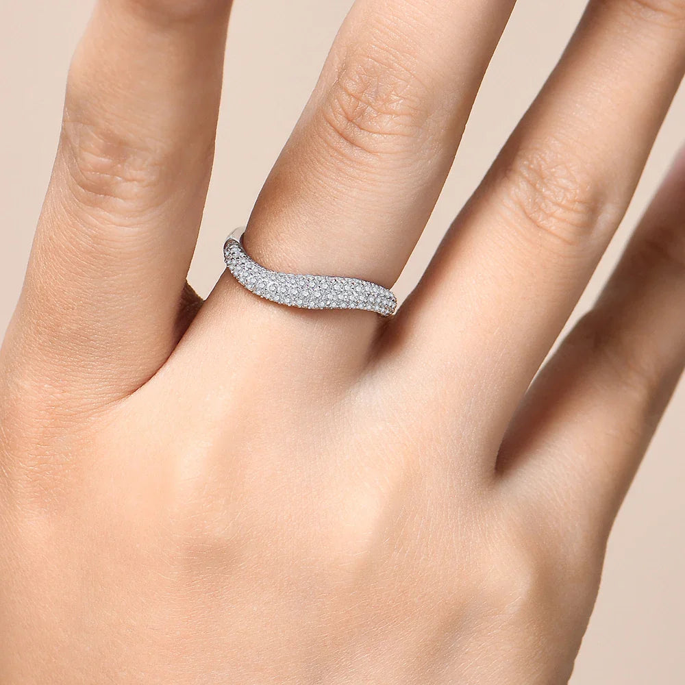 Sparkling Full D Color Moissanite Ring for Women VVS1 Lab Diamond Wavy Band S925 Sterling Silver Stackable Wedding Gift