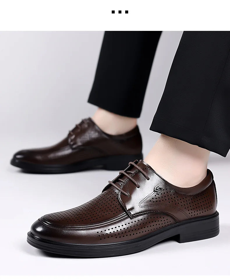 Summer New Hallow Leather Shoes for Men Solid Color Lace Fashion Business Casual Shoe Male Breathable Dress Elegant Shoes Man