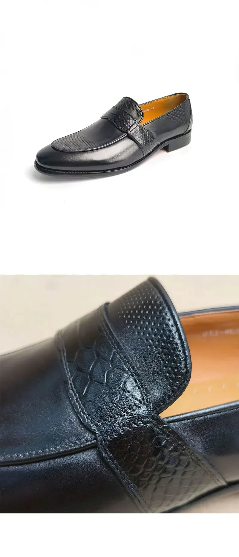 Comfortable Loafer Shoes For Men Casual Daily Wearing Office Handcrafted Black Fashion Printing Breathe Genuine Leather Shoe Men