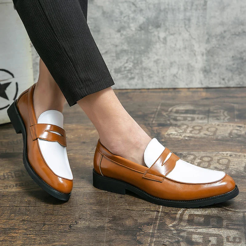 Italian Luxury Brand Loafers Men's Black and White Color Leather Shoes Slip-on Fashion Soft-soled Casual Shoes Wedding Moccasin