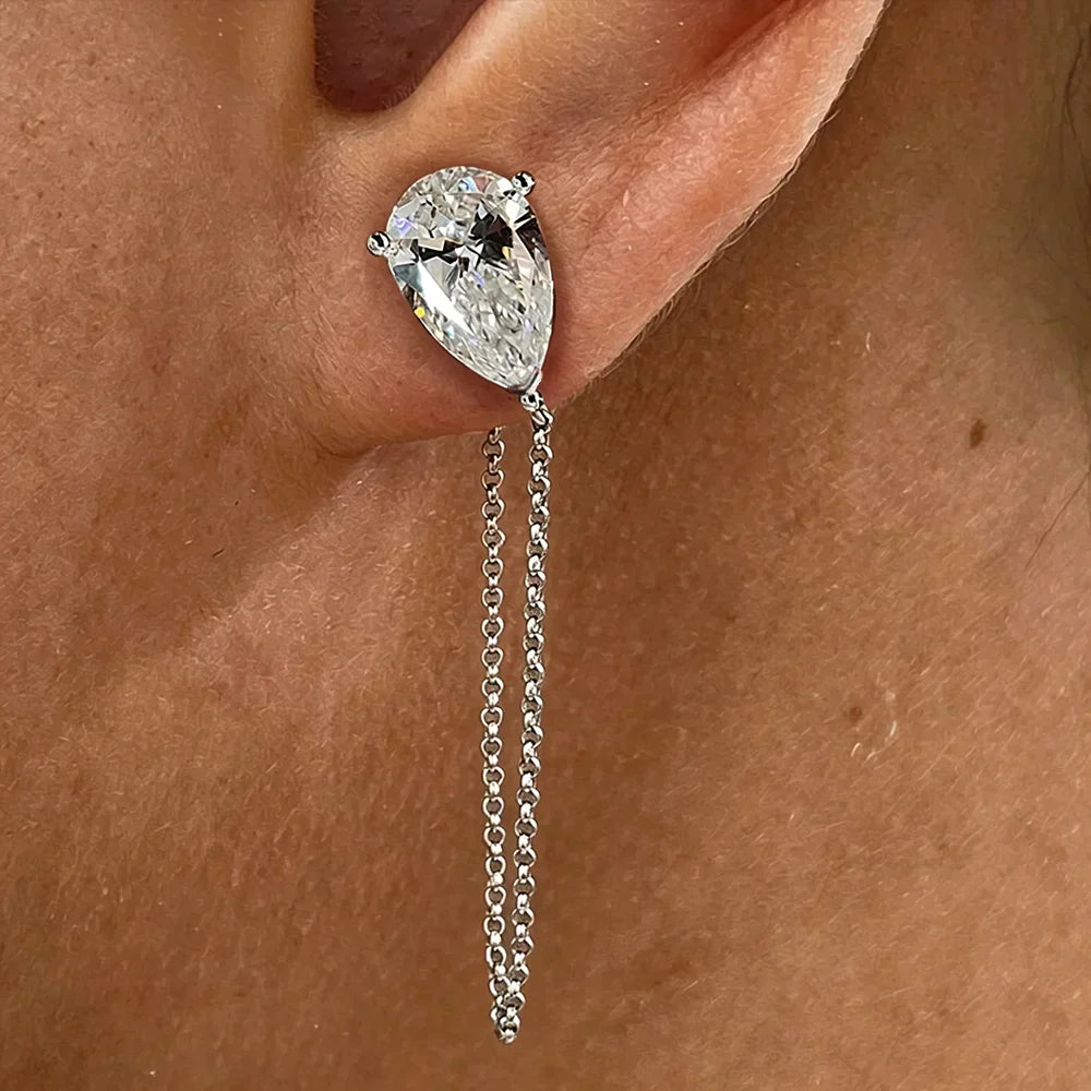 1-4carat Waterdrop Moissanite Chain Earrings for Women Pear Cut Solitaire Lab Diamond Stud/Drop Earring 925 Silver with GRA
