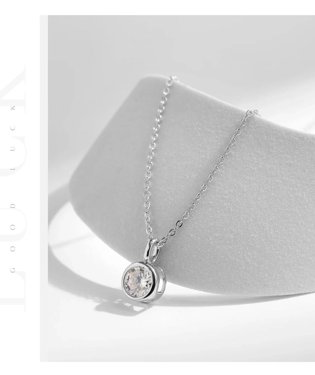 1 Carat D Color Round Bezel Setting Moissanite Pendant Necklace 925 Silver Lab Diamond Women Jewelry With Certificate Box