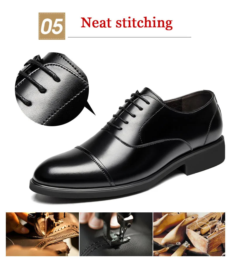 New Men 37-46 Men's Flat / 6CM Heightening Elevator Shoes Business Formal Leather Shoes Man British Casual Wedding Suit Shoes