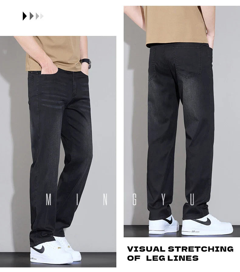 Spring Summer Brand Clothing Lyocell Fabric Men's Jeans Classic Business Straight Denim Pants Work Trousers Male Plus Size 29-40