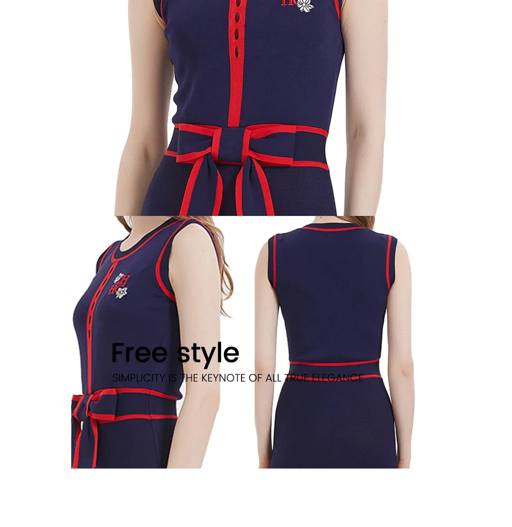 Women's Dress 2024 New Sleeveless Knitted Long Dress Simple navy blue Business Women's Wear