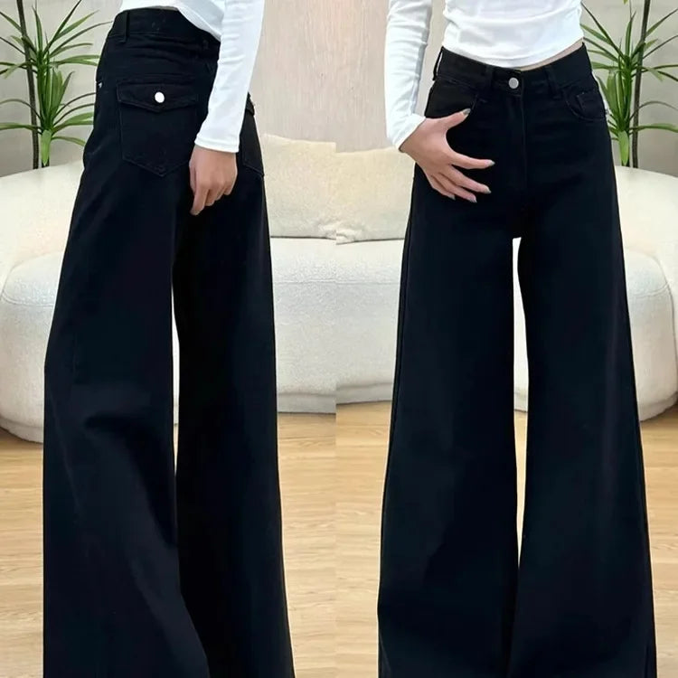 High Waist Wide Leg Black Jeans