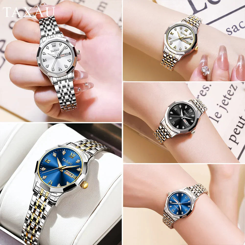 Fashion Golden Watch for Women Stainless Steel Waterproof Women's Watches Elegant Original Luxury Ladies Quartz Wristwatch