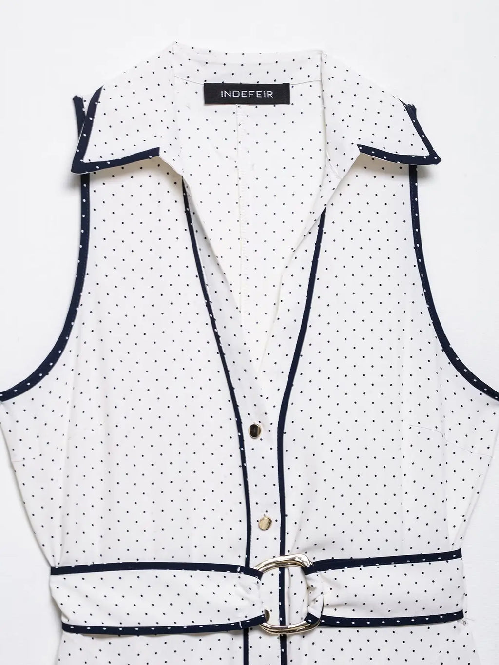 Woman Elegant Chic Sleeveless Single-breasted Midi Dress Summer Women Sexy White Polka Dot Shirt Style Chart Dress Mujer