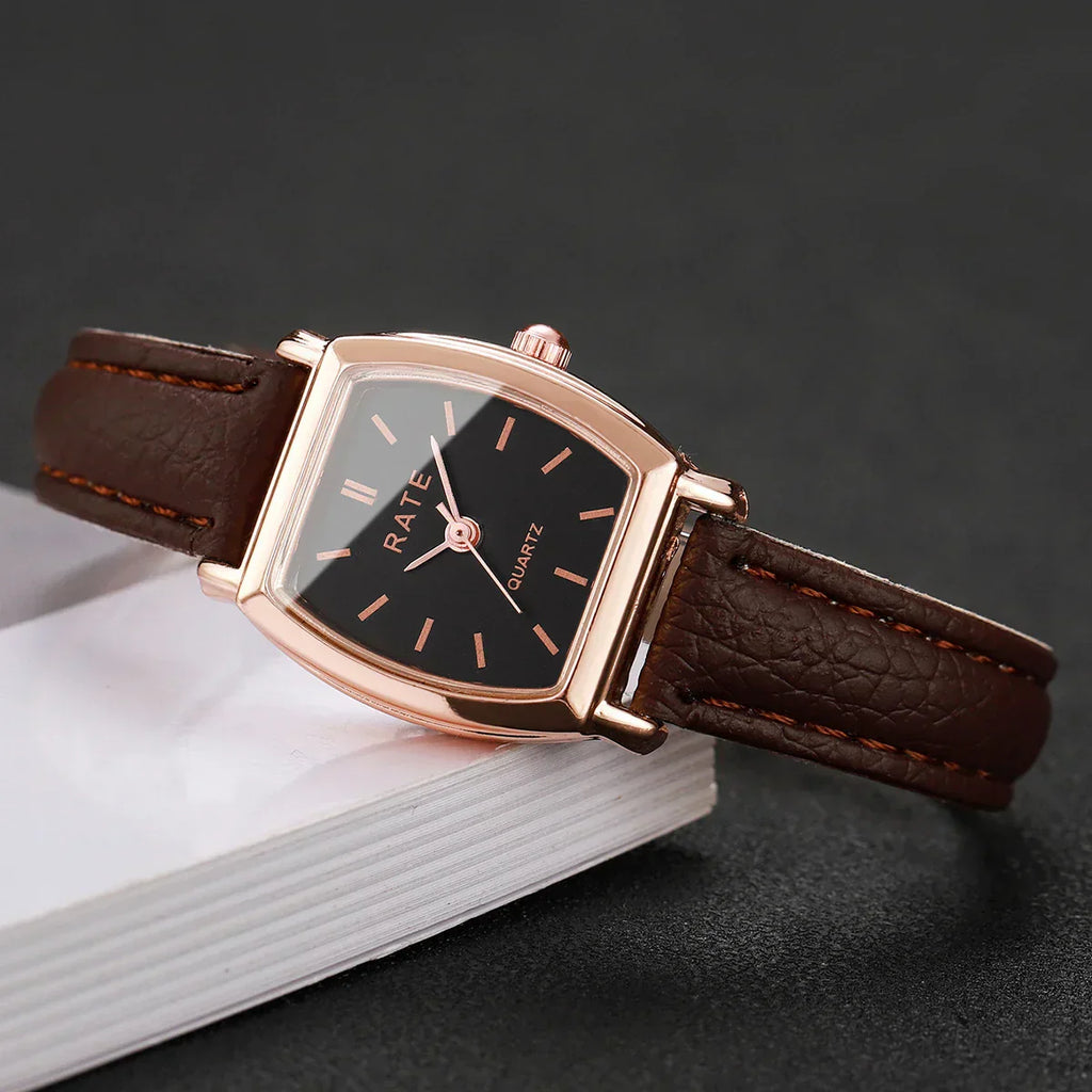 2PCS Fashion Leather Strap Quartz Wristwatches Set With Heart Bracelet Casual Simple Dial For Ladies Clock(Without Box)