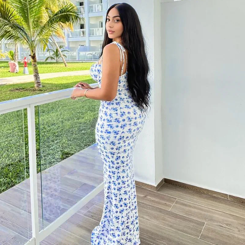 Women Elegant Floral Beach Vacation Bodycon Streetwear Long Dress 2026 Summer Clothes Wholesale Items For Business