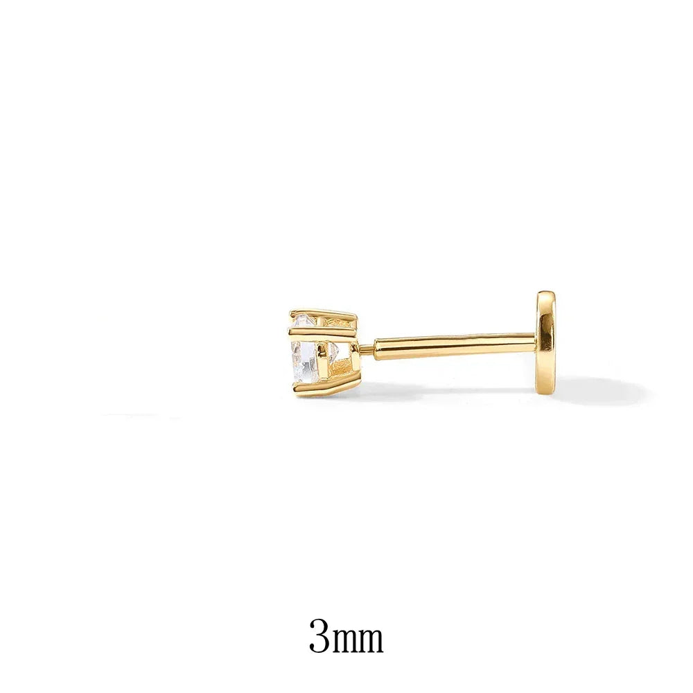 1Piece 925 Sterling Silver Labret Lip Ring Zircon Ear Studs Earrings For Women 2/3/4mm Tragus Cartilage Piercing Jewelry