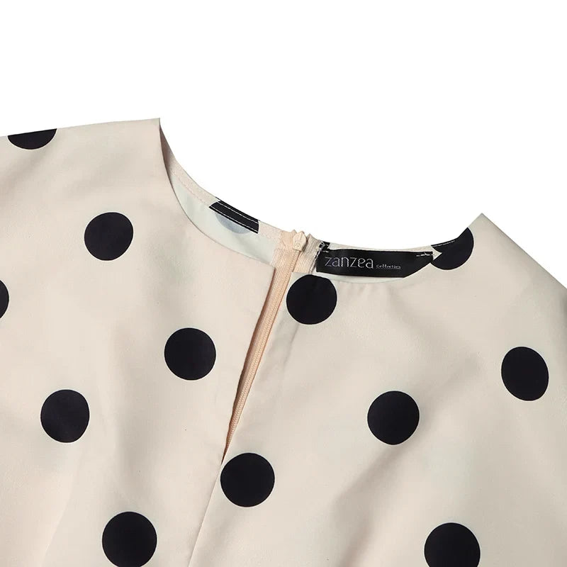 Elegant Women Dots Print Dress 2024 Summer Slim 3/4 Sleeve Vestidos Fashion V-Neck Party Midi Robe Office Pocket Dresses