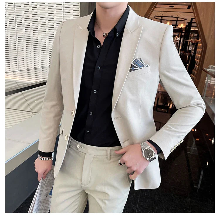 2025 Slim Fit Three-Piece Business Suit Set High-End Korean Style Wedding Groom Party Dress Suit Vest Trousers M-4XL